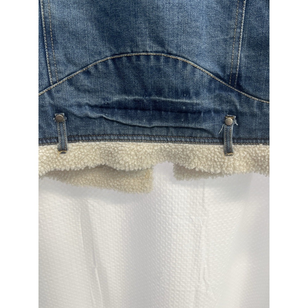 Vtg Joujou Blue Denim Sherpa Lined Cropped Trucker Jacket Junior XL Indie Sleaze - Picture 6 of 8